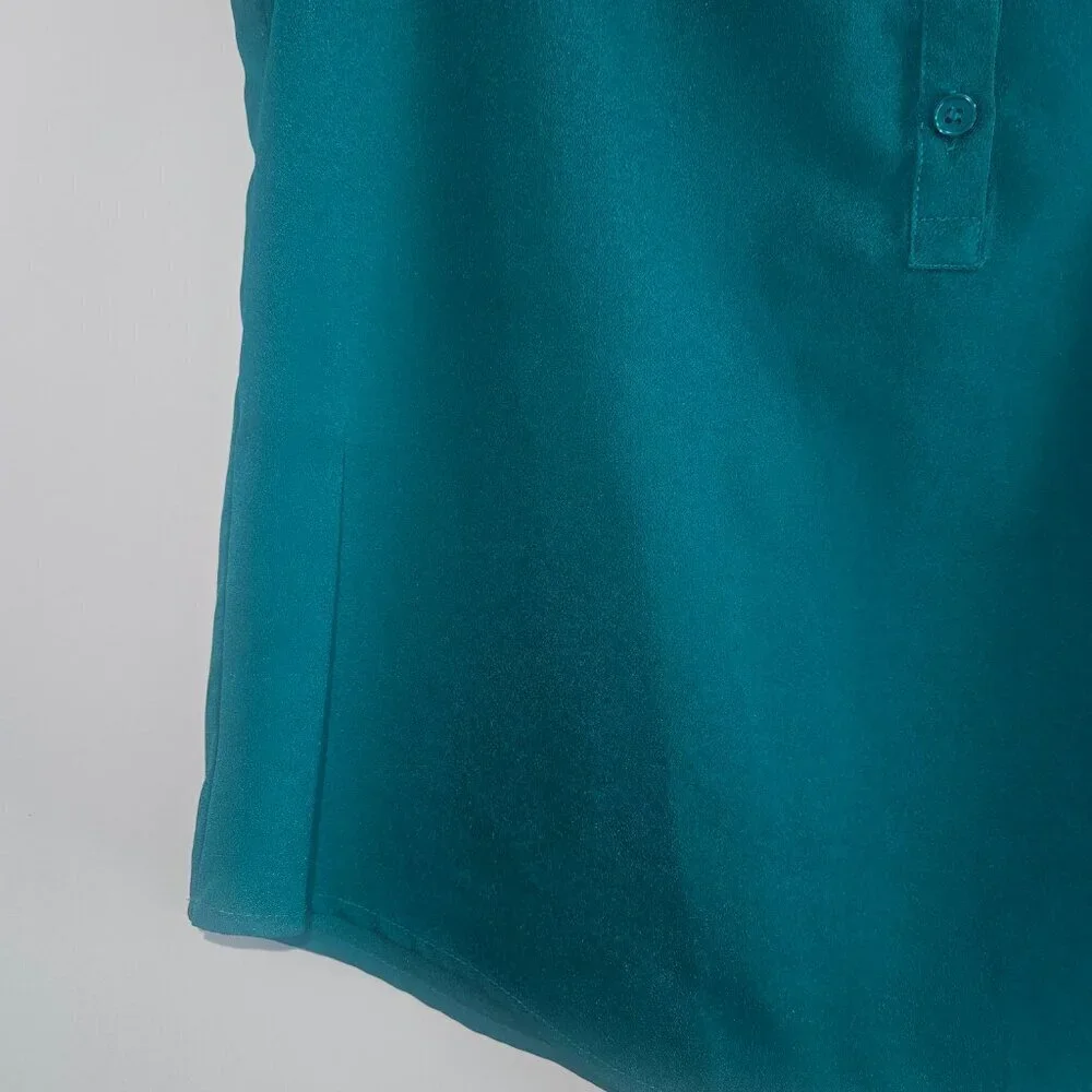 New York & Company Teal Green Sleeveless Blouse Medium Half-Button Shell - Picture 6 of 12